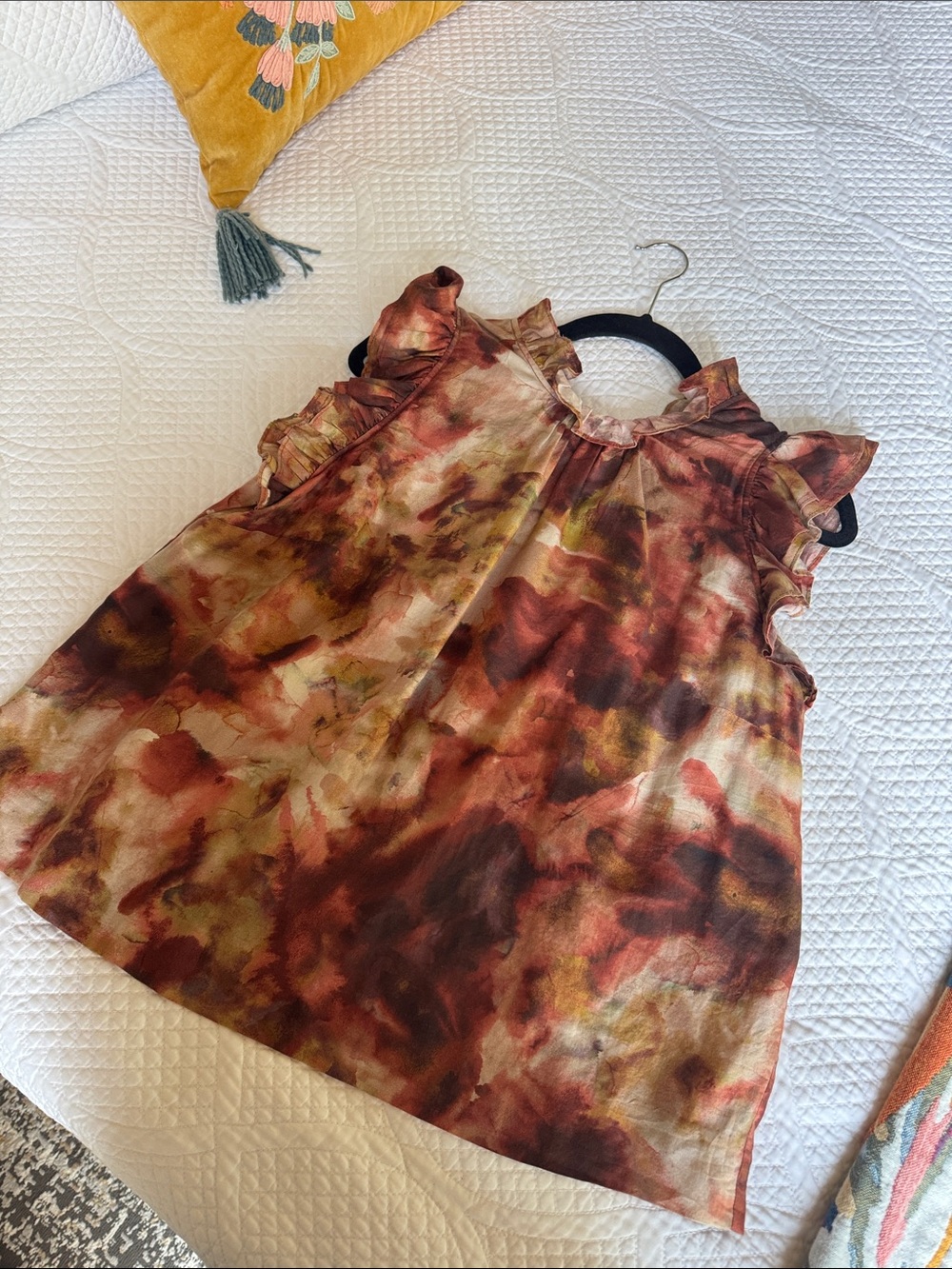 Marie Oliver Rust Multi Tie-Dye Ruffle Sleeve Long Sleeve Top